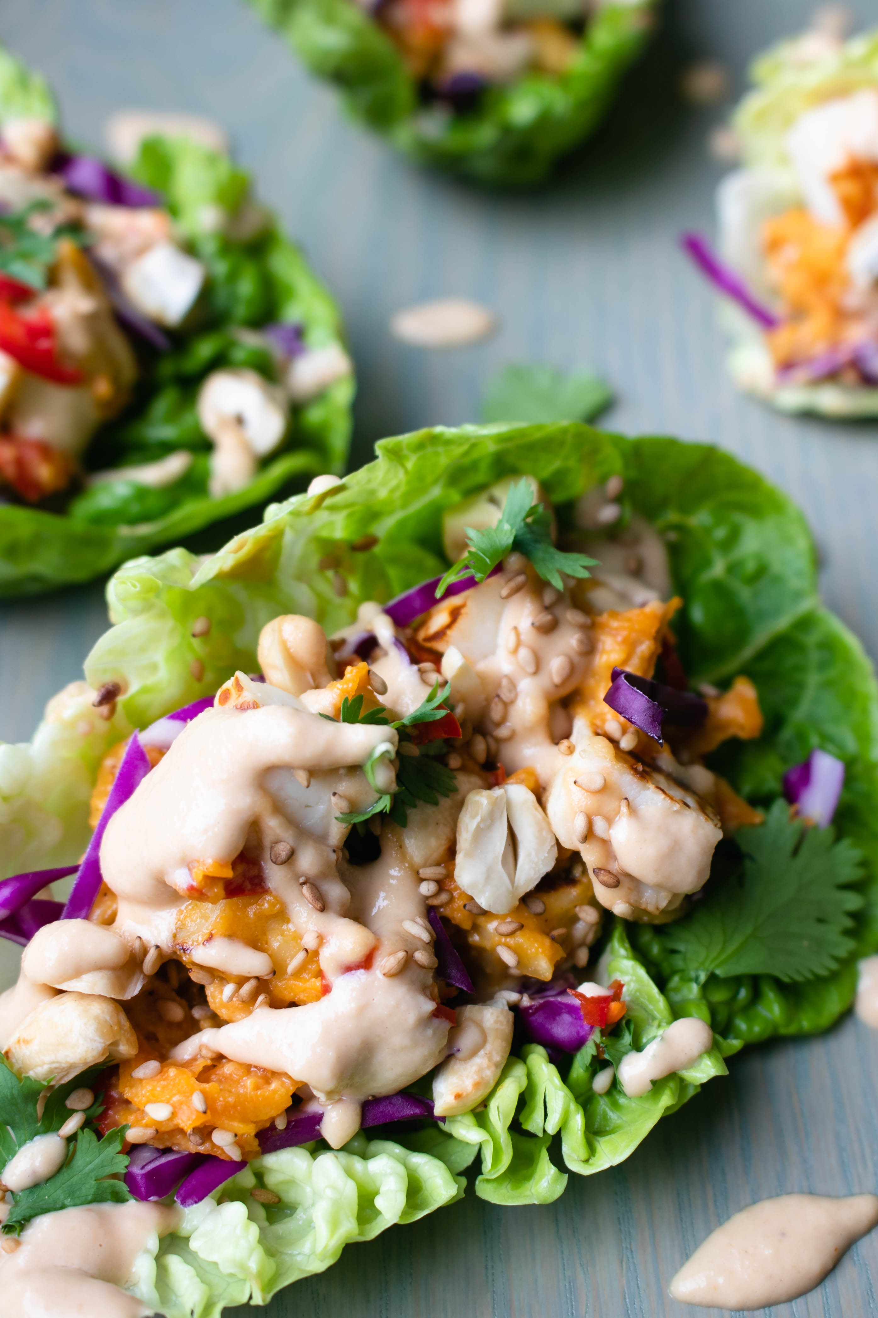 Veggie Lettuce Wraps with Creamy Cashew Sauce