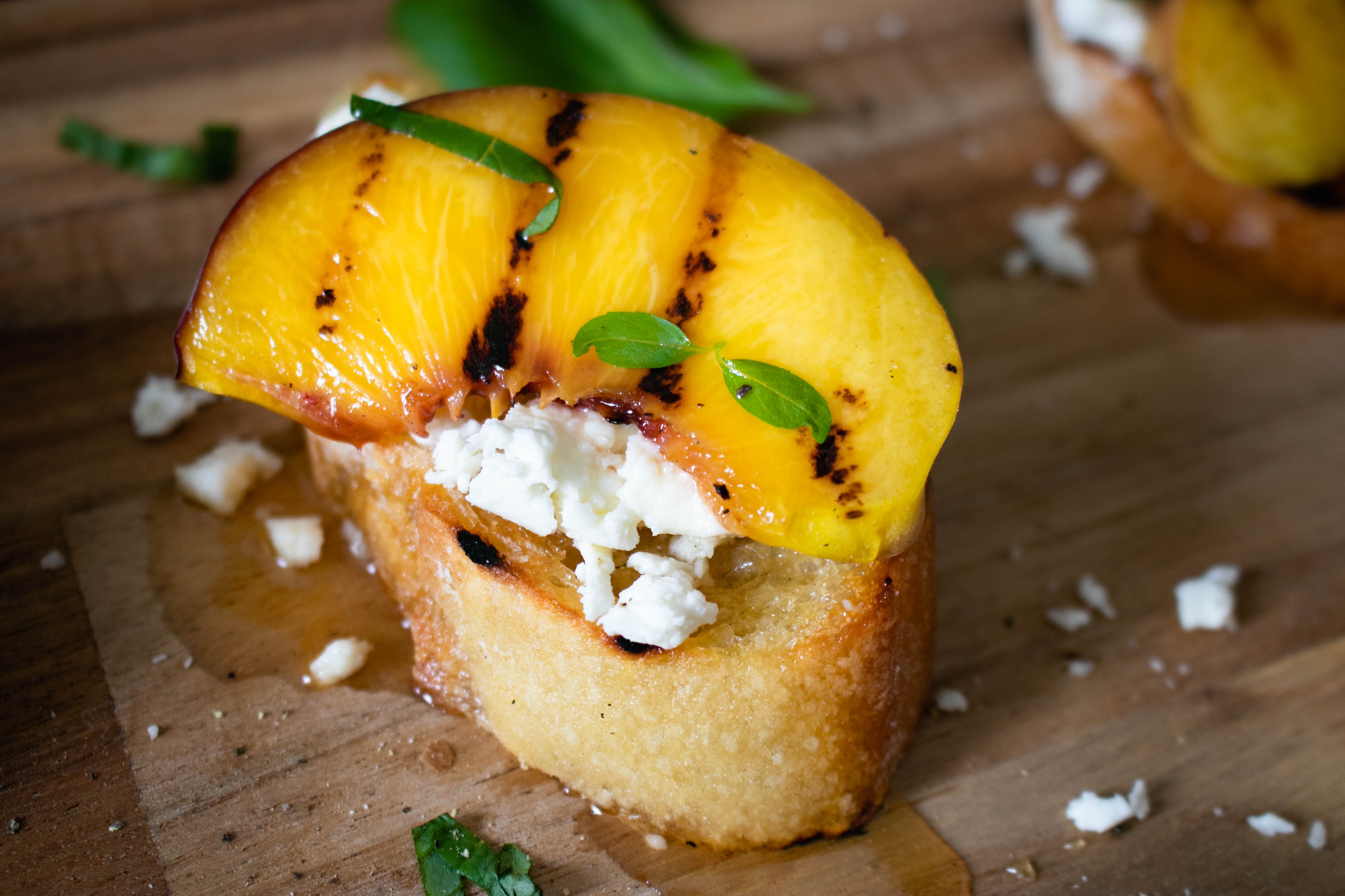 Grilled Peach and Goat Cheese Crostini 