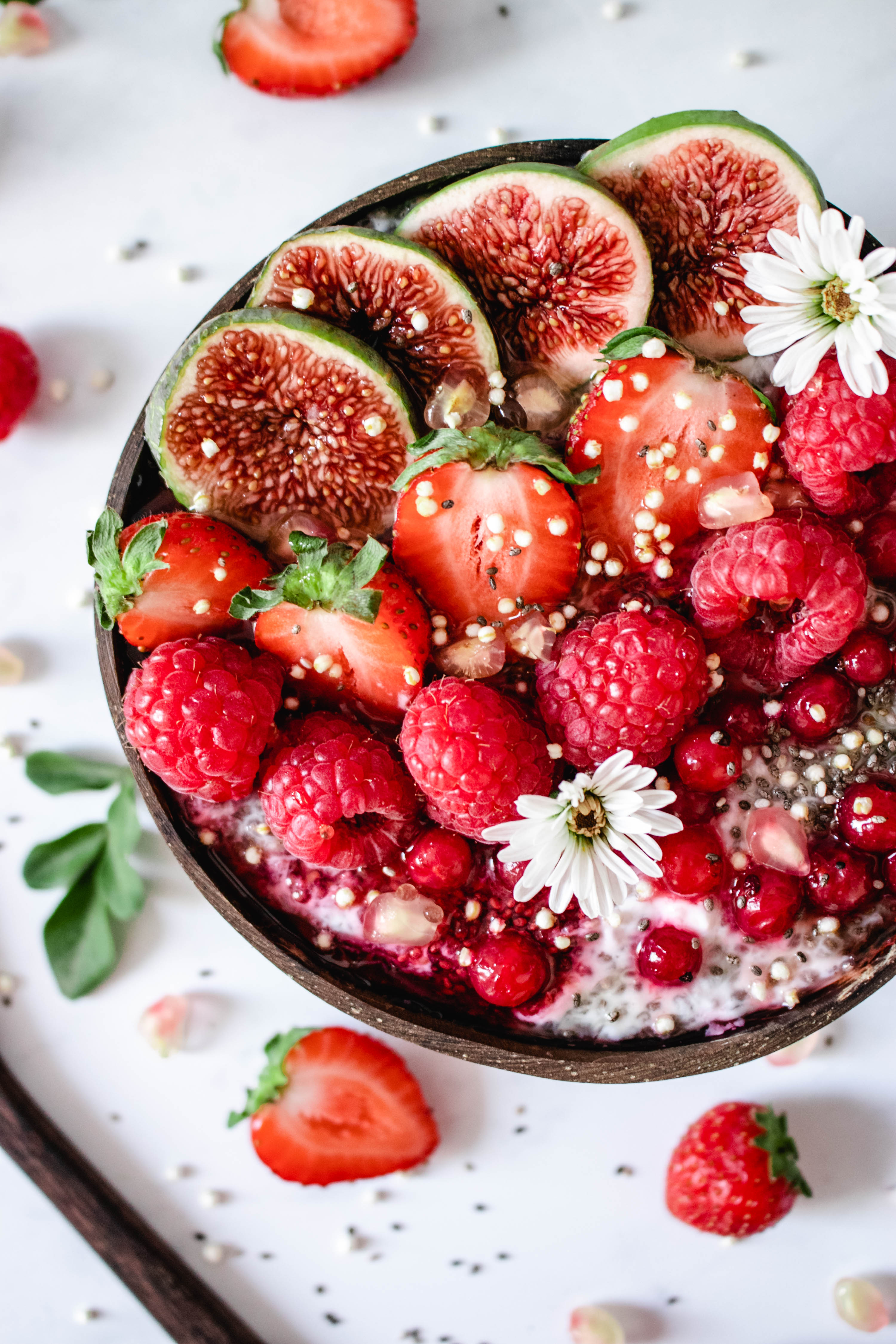 Vanilla Chia Pudding in a bowl topped with fresh berries