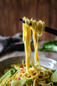 Warming Noodle Soup with red curry and Bok Choy