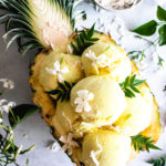 Vegan Pina Colada Ice Cream served in a pineapple.