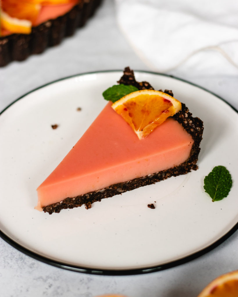 slice of Chocolate Blood Orange Vegan Tart (No bake and Gluten-free) 