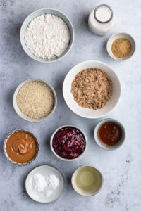 ingredients for Vegan Peanut Butter and Jelly Muffins