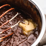 closeup of chocolate pudding with the melted butter