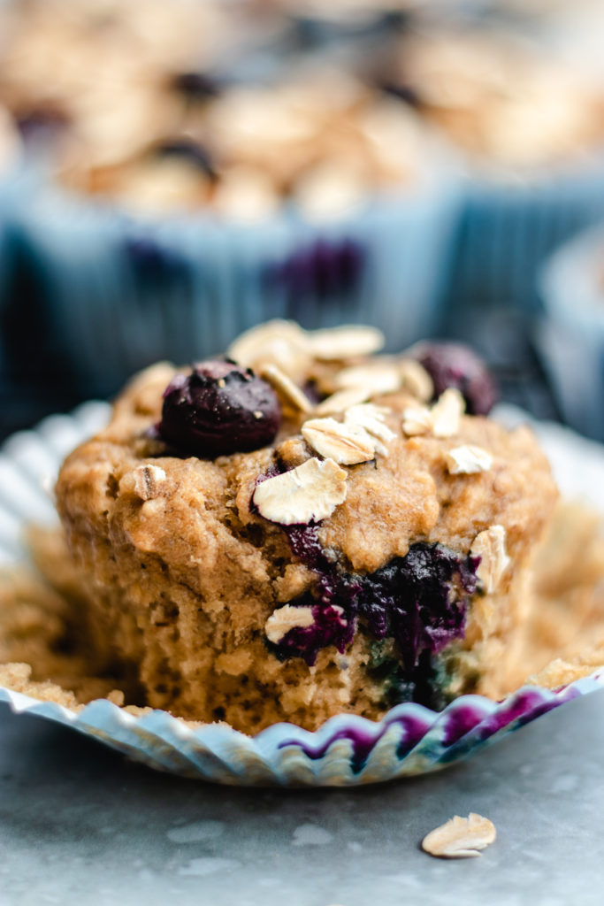 Banana blueberry oatmeal muffins without the paper.