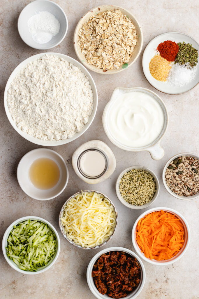 All the ingredients needed presented in small bowls.