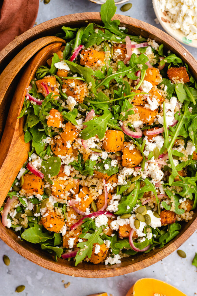 Closeup of the Quinoa salad with pumpkin.