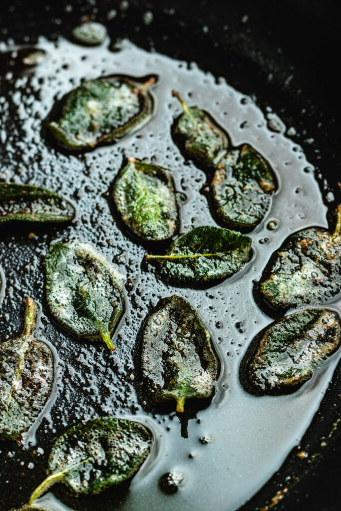 Step 8, sage in a frying pan with butter. 