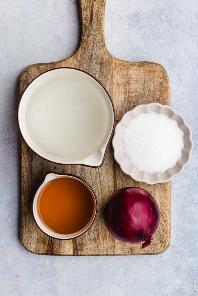 Ingredients on a wooden cutting board. 