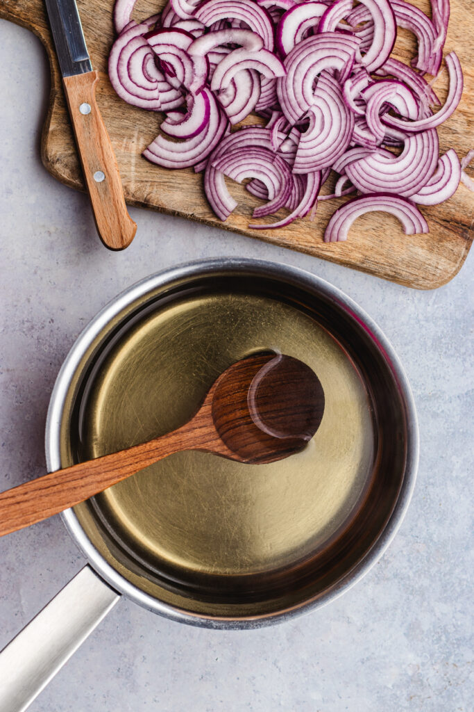 The pickling brine in a pan. 