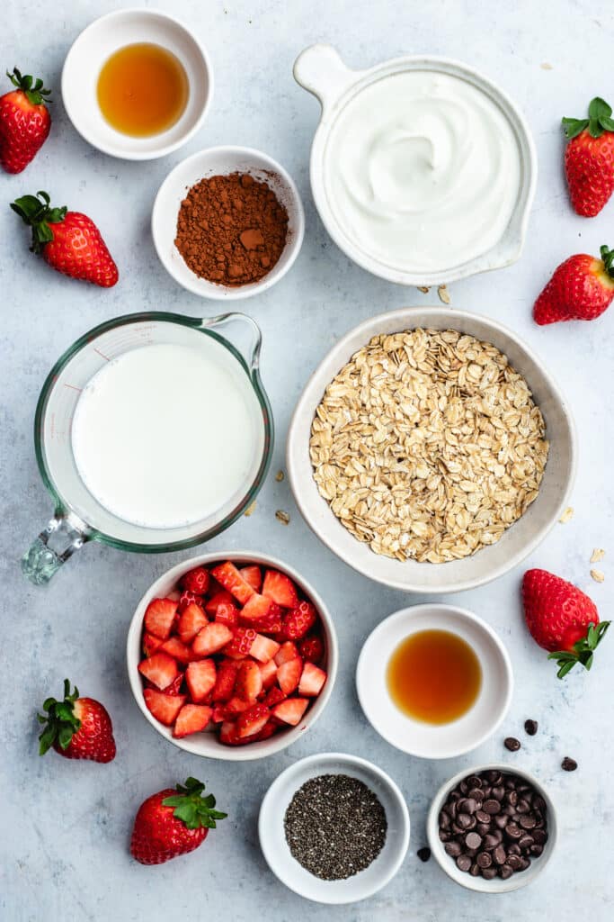 The ingredients in small bowls.