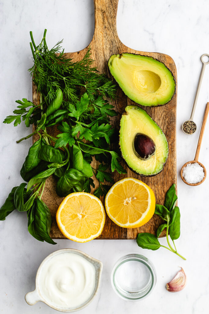 The ingredients on a butting board and in small bowls.