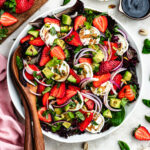 The salad in a big salad bowl topped with pistachios.