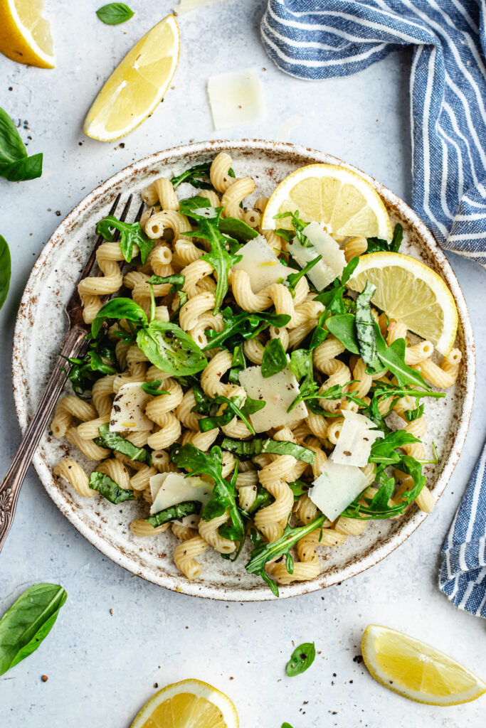 The pasta salad on a small plate.