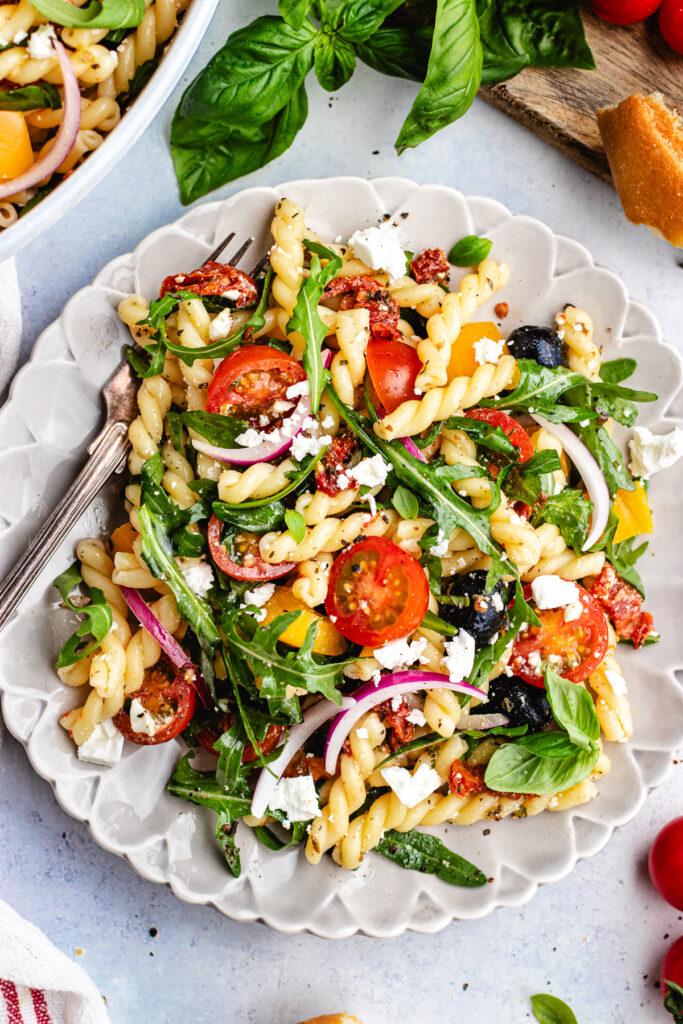 The salad on a small plate.
