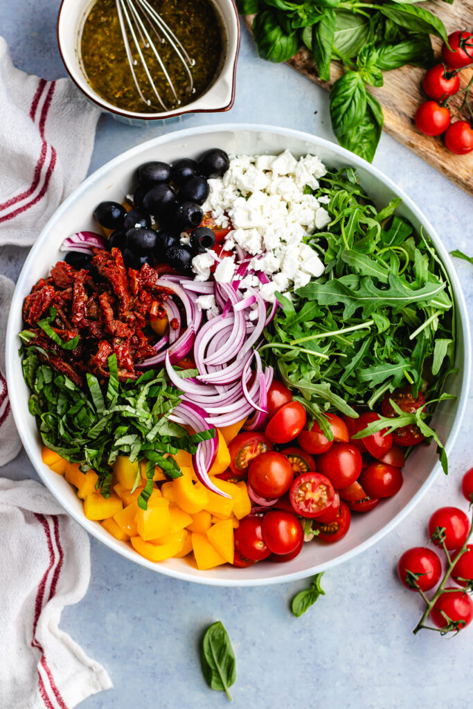 The vegetables added to the salad bowl