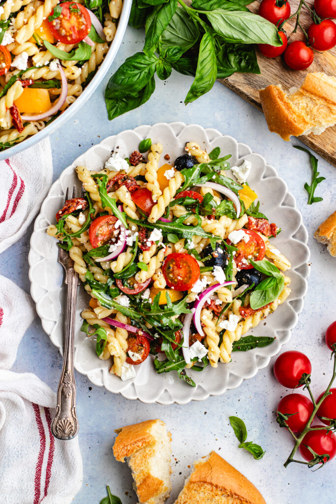 The salad on a small plate.