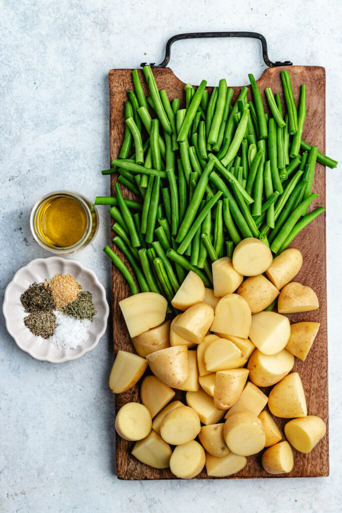 The ingredients on a cutting board and in small bowls.