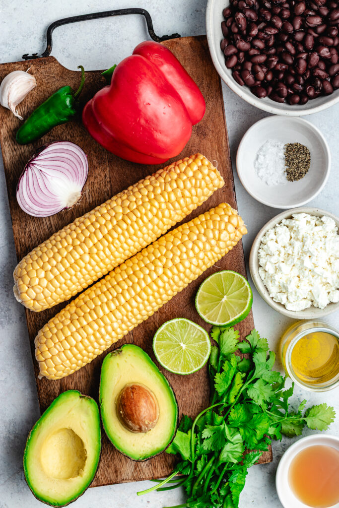 The ingredients on a cutting board and in small bowls.