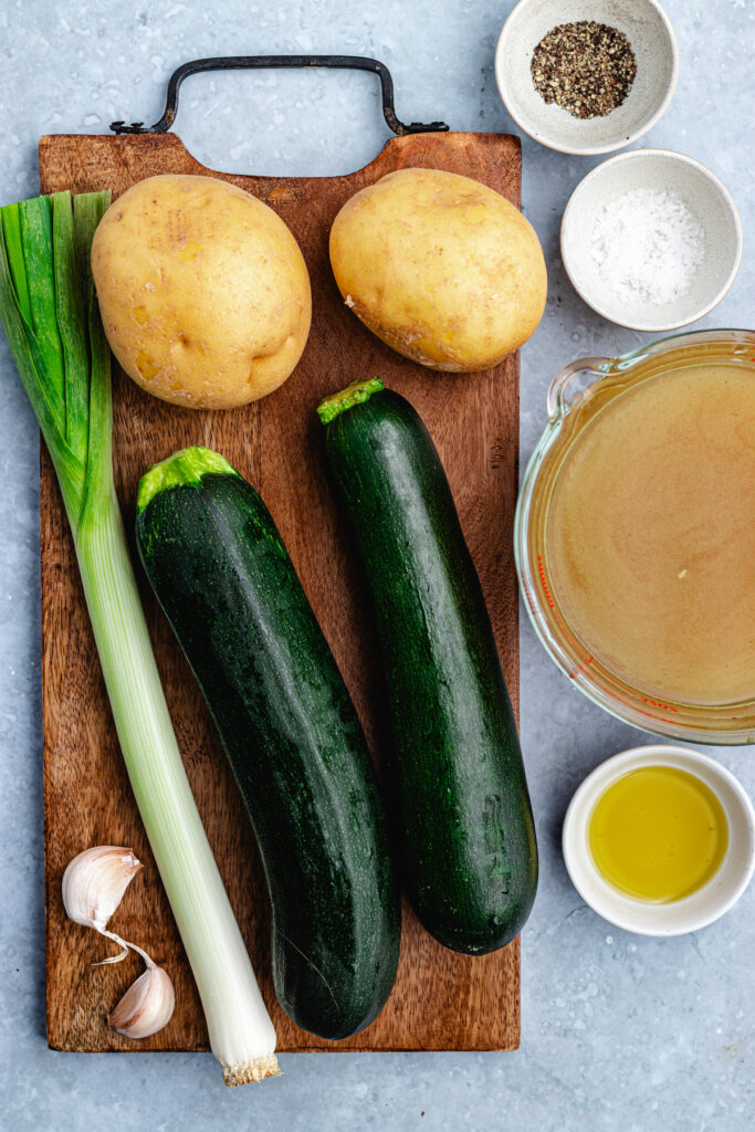 The ingredients on a cutting board and in small bowls.