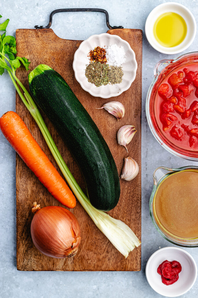 The ingredients on a cutting board and in small bowl.
