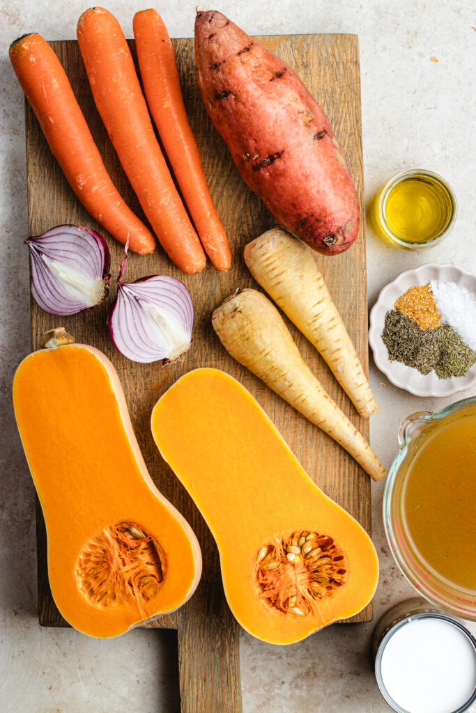 The ingredients on a chopping board and in bowls.