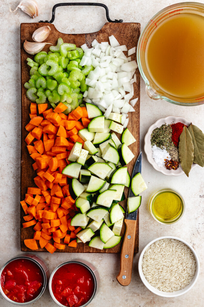 The ingredients on a cutting board and in small bowls.