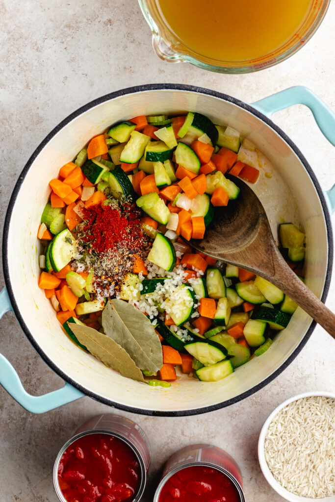 The veggies with the added spices and garlic.
