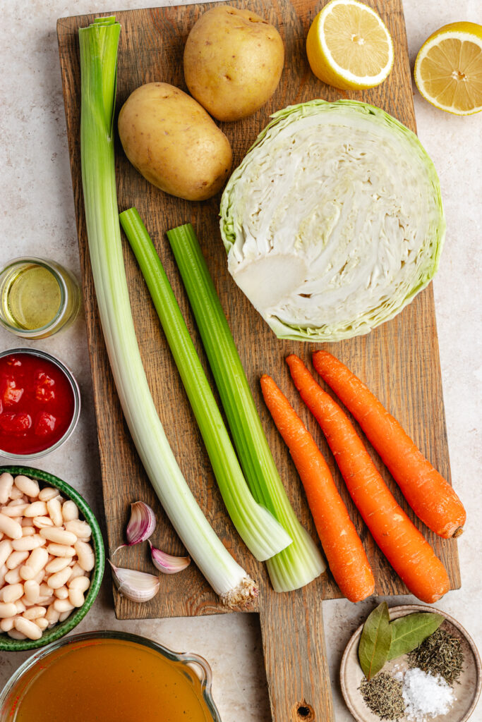 The ingredients on a cutting board and in small bowls.
