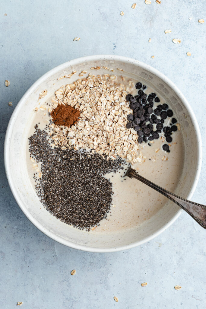 The added oats, chia seeds, chocolate chips, cinnamon and salt.