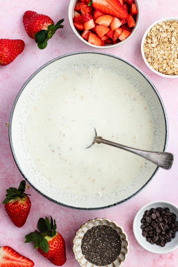 All the wet ingredients in the bowl.