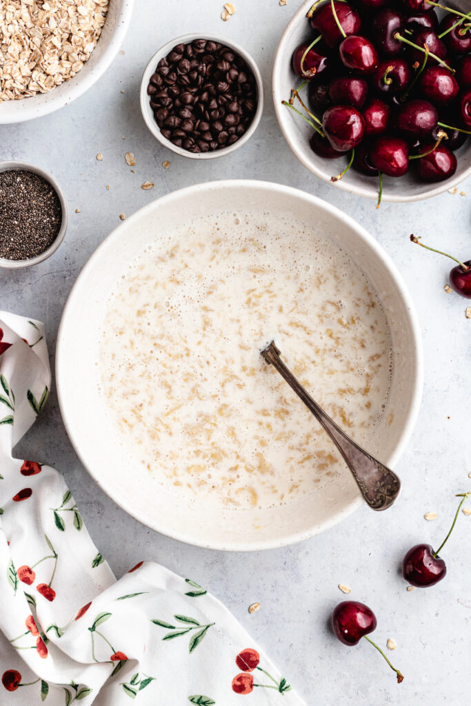 The wet ingredients in a bowl.