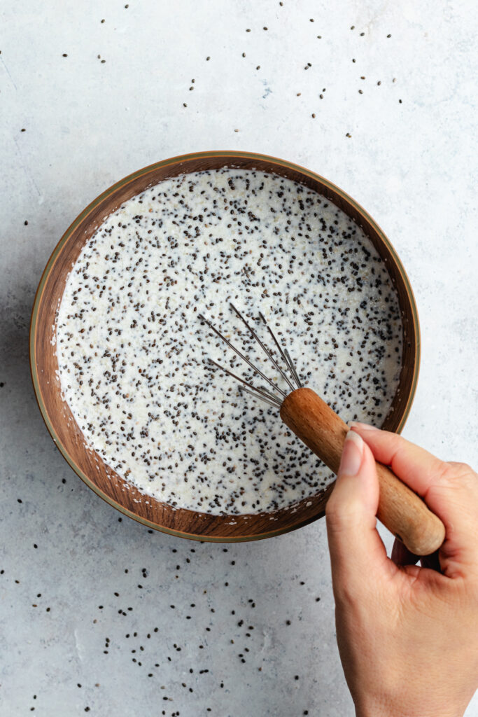 Whisking everything together in the bowl.