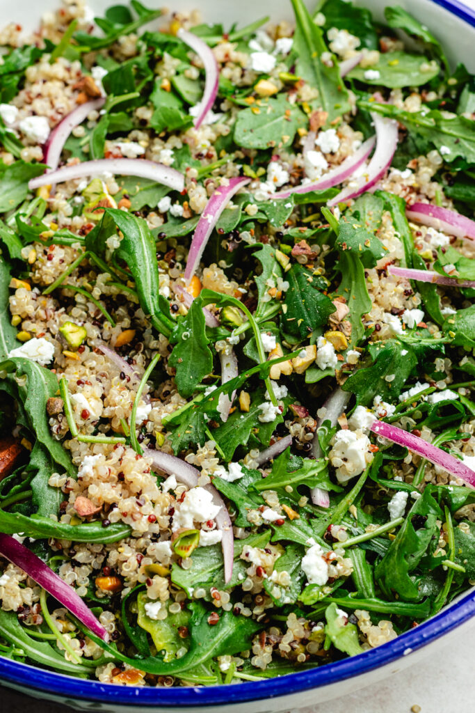 The salad in a large salad bowl.