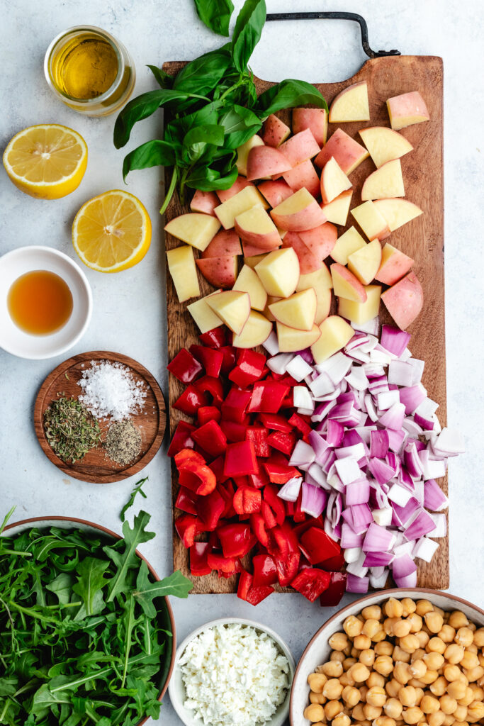The ingredients on a cutting board and in small bowls.