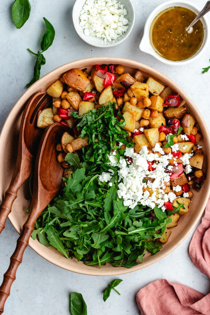 All the ingredients in a salad bowl.