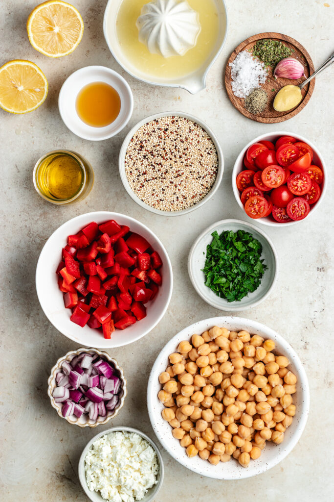 The ingredients in small bowls.